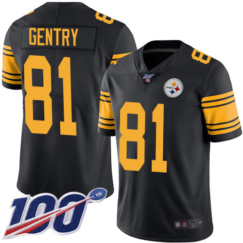 Youth Pittsburgh Steelers Football #81 Limited Black Zach Gentry 100th Season Rush Vapor Untouchable Nike NFL Jersey->youth nfl jersey->Youth Jersey